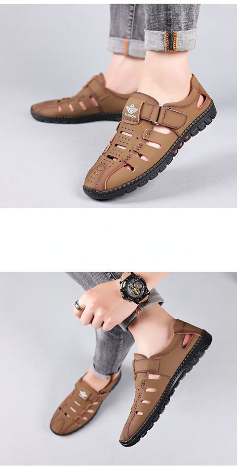 Stilige hule sandaler i skinn